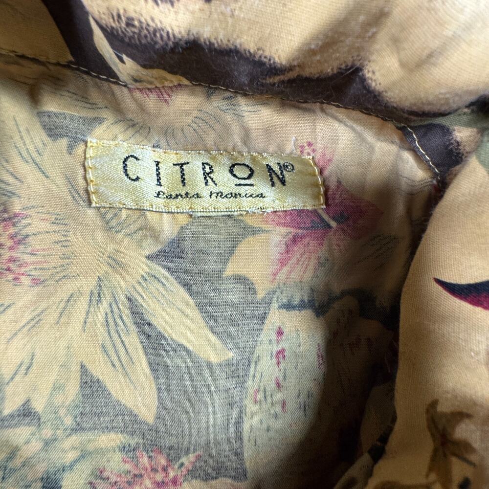 Vintage Citron Santa Monica Silk Button Up Hawaiian Shirt Womens M Floral Beach - Picture 3 of 5